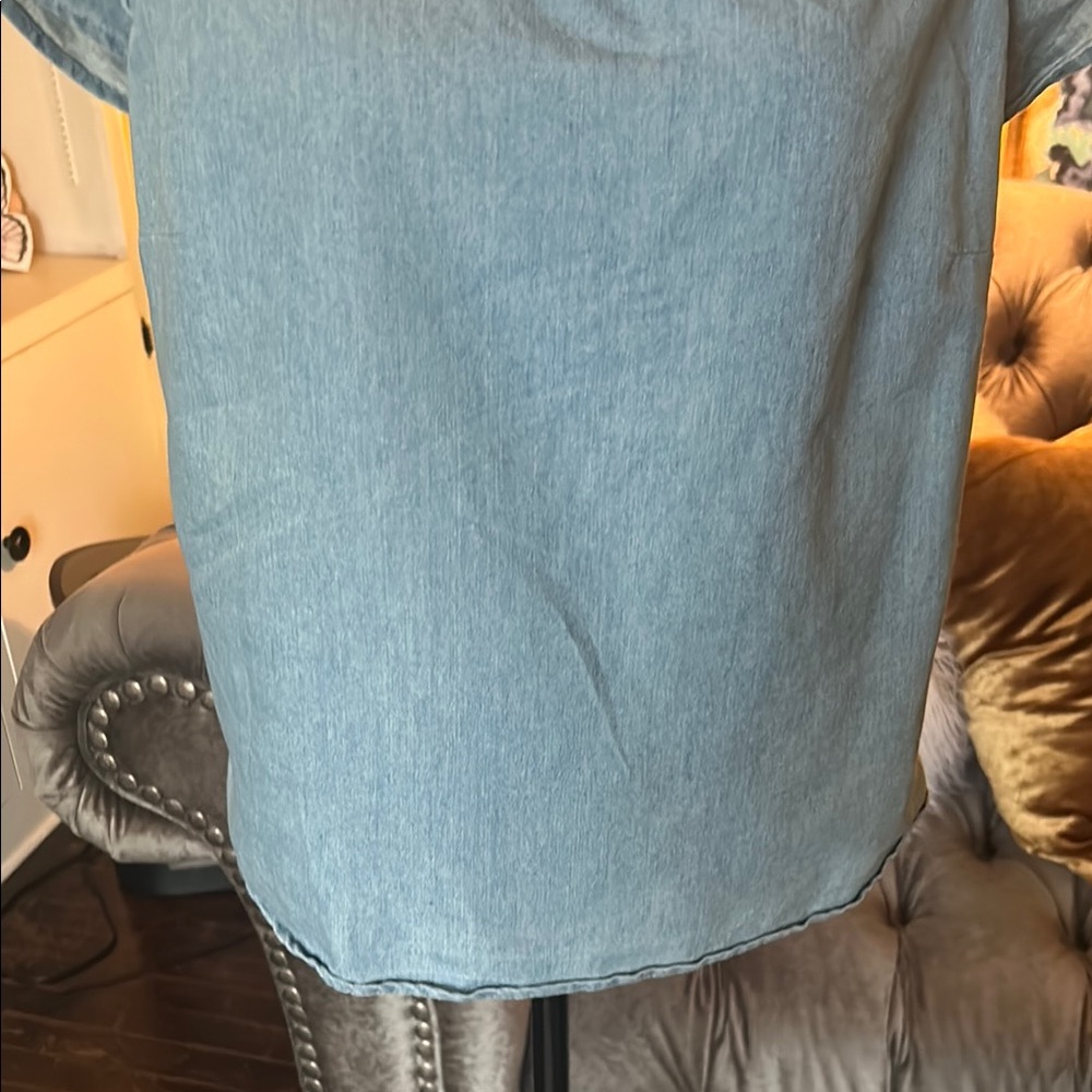 Ashley Stewart Blue denim off the shoulder top - Picture 3 of 9
